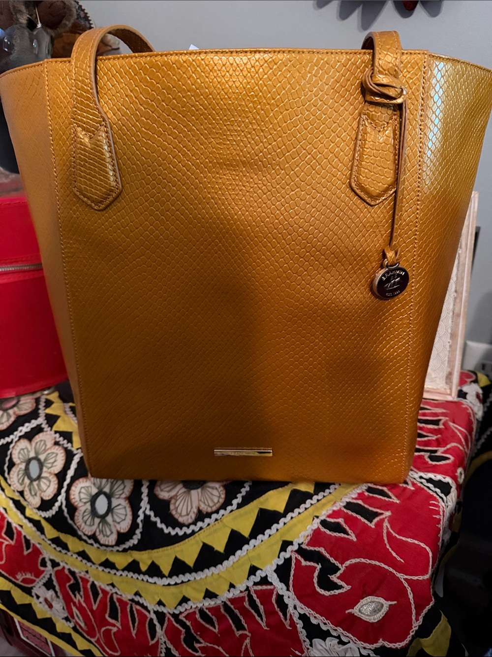 Brahmin Mustard Yellow /Orange Textured Tote with Hang Tag